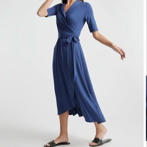 Quince Tencel Jersey Midi Wrap Dress - size L, blue